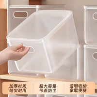 Desktop Storage Box with Lid, Transparent Plastic Snack Toy Organizer, Rectangular Storage Basket for Home