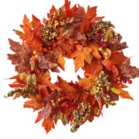 Autumn Maple Leaf Berry Wreath for Harvest Festival & Thanksgiving Door Decor