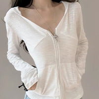 Women's Hooded Zip-Up Sun Protection Long Sleeve T-Shirt Cardigan