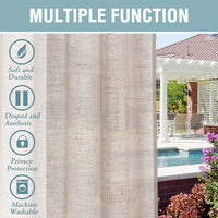 Outdoor Waterproof Blackout Linen Curtain Panel with Grommets for Patio Gazebo
