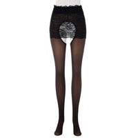 Women's Fleece-Lined Lace Open Crotch Pantyhose Thermal Tights