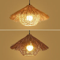 Hand-Woven Rattan Pendant Light, Vintage Straw Hat Design for Restaurant & Home Decor