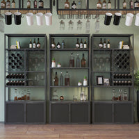 Industrial Style Metal Wine Rack Display Cabinet for Bar and Cellar