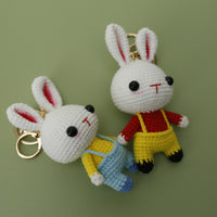 Handmade Crocheted Bunny Doll with Overalls - Knitted Rabbit Ornament for Baby Moms
