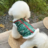 Christmas Green 3D Ornament Pet Vest for Small Dogs Teddy Bichon Winter Warm Dog Clothes
