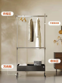 Mid-Century Modern Stainless Steel Garment Rack with Storage Cabinet