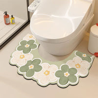 Floral Diatomaceous Earth Bath Mat for Toilet and Bathroom, Super Absorbent Quick Dry Non-Slip Foot Mat