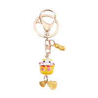 Cute Japanese Lucky Cat Cherry Blossom Keychain for Couples, Metal Peanut Charm for Bags, Gift