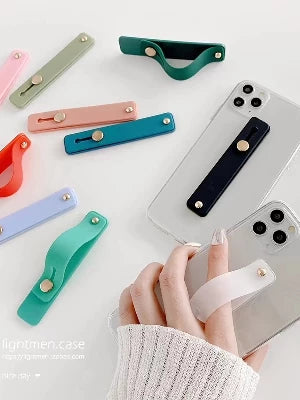 Retractable Silicone Phone Grip Stand with Finger Ring and Wrist Strap, Adhesive Mount for Smartphones