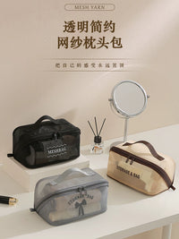 Portable Mesh Travel Toiletry Bag with Large Capacity for Cosmetics and Brushes
