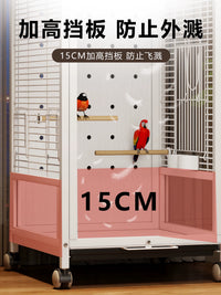 Large Splash-Proof Bird Cage with Glass Sides for Parrots, Budgies, Cockatiels, Lovebirds, and Monk Parakeets - Luxury Home Villa Design
