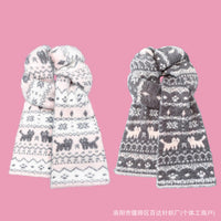 Winter Fair Isle Cat Dog Reversible Jacquard Knit Scarf for Women, Thick Warm Long
