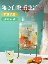 Glass Cold Water Pitcher with Faucet, Beverage Dispenser for Commercial and Home Use, Refrigerator Water Container, Fruit Tea Bucket