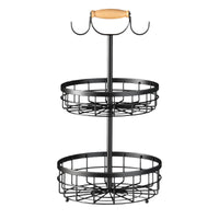 2-Tier Fruit Basket with Banana Hanger, Detachable Kitchen Storage for Fruits and Vegetables