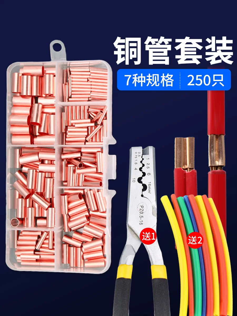 Copper Wire Connector Terminals with Heat Shrink Tubing and Crimping Tool