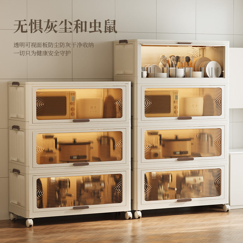Foldable Storage Cabinet with Wheels, Multi-layer Organizer for Toys, Clothes, Snacks, No Assembly Required