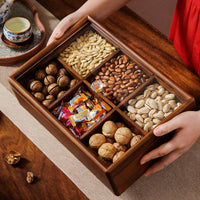 Luxury Wooden Divided Snack and Dried Fruit Serving Tray with Lid