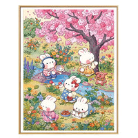 Sakura Rabbit Cross Stitch Kit for Living Room Bedroom Entrance Decor, DIY Hand Embroidery