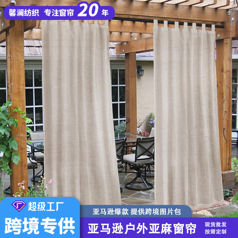 Outdoor Waterproof Blackout Linen Curtain Panel with Grommets for Patio Gazebo