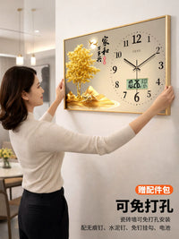 Modern Perpetual Calendar Wall Clock with Decorative Painting for Living Room Dining Room, Silent Quartz Movement