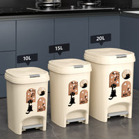 Cream Style Pedal Trash Can with Lid for Kitchen Living Room Bedroom, Large Capacity Odor-Proof Cute Cat Pattern