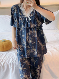 Women's Cotton Rayon Pajama Set Sweet Princess Style Anti-Bulge Short Sleeve Loungewear Plus Size