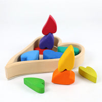Wooden Cube Building Blocks Set for Kids, Creative Educational Toy, Rainbow Stacking Blocks