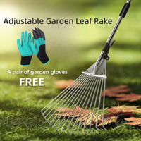 Retractable Garden Leaf Rake with Hand Protection Set, Stainless Steel 15-Tooth Agricultural Tool