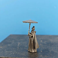 Brass Ancient Style Girl with Umbrella Figurine for Micro Landscape Bonsai Decor