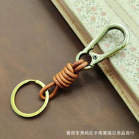 Vintage Leather Rope Keychain with Carabiner for Men