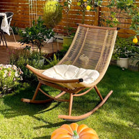Moon-Gazing Wicker Rocking Chair for Outdoor Patio Garden Balcony, PE Rattan Leisure Lounge Chair