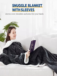 Wearable Flannel Heated Blanket with Sleeves, Lamb Velvet Electric Throw for Home and Office