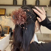 Elegant Peony Tassel Hair Claw Clip for High Crown Hairstyles
