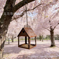 Rustic Metal Bird Feeder House Outdoor Garden Decor Hollow Candle Holder Hanging Ornament