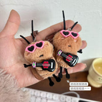 Cute Cockroach Plush Keychain with Glasses and Guitar - Fun Cartoon Doll Pendant for Bags and Gifts
