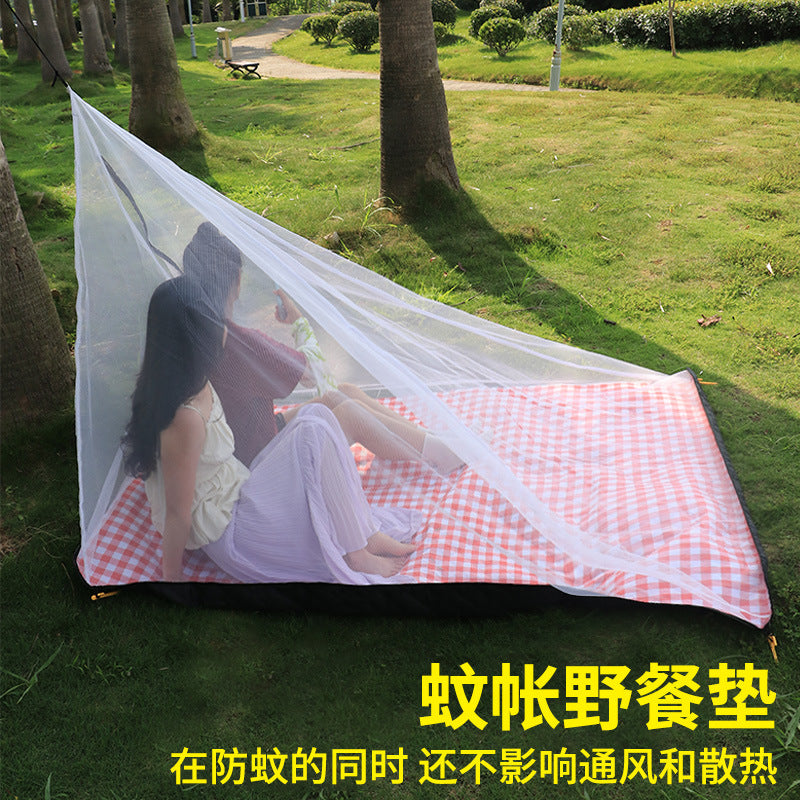Outdoor Picnic Mat with Mosquito Net, Portable Camping Anti-Bite Mesh Cover, Waterproof