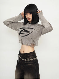 Women's Distressed Knit Pullover Sweater, American Retro Style