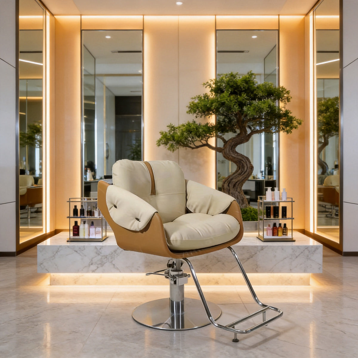 Modern Small Salon Hair Cutting Chair with Stainless Steel Base, Comfortable for Barbershop and Beauty Parlor