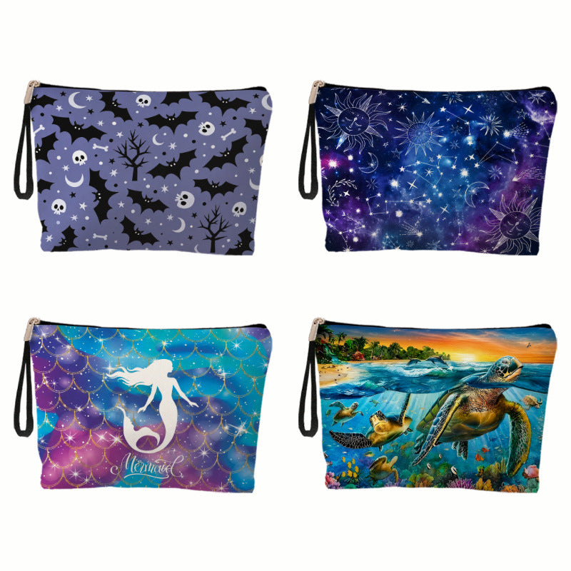 Double-Sided Print Waterproof Cosmetic Bag Travel Toiletry Organizer for Data Cables and Makeup