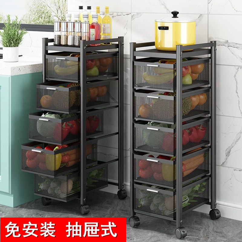 Pull-Out Drawer Kitchen Storage Rack Multi-layer Carbon Steel Organizer for Vegetables and Sundries