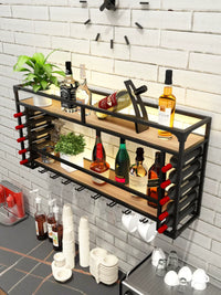 Wall-Mounted Bar Wine Rack with Glass Holder and LED Light for Home & Restaurant
