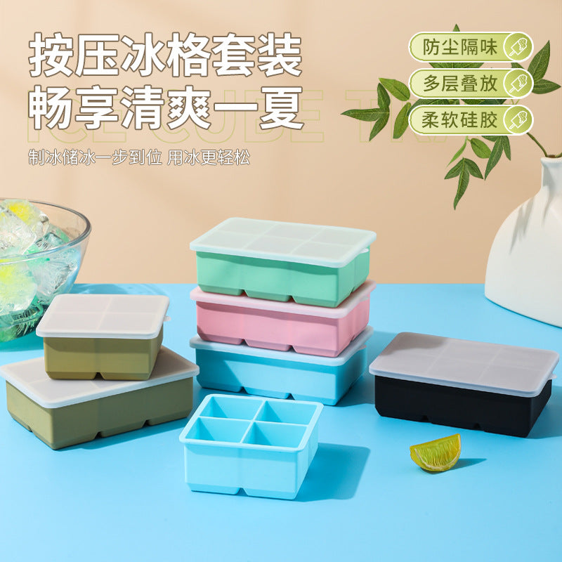 Silicone Ice Cube Tray with Lid, Large 5cm Square Ice Cube Mold for Home Bar, 4/6/8 Grids