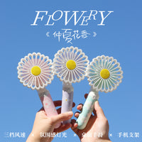 New Daisy Handheld Fan with LED Light, 3-Speed USB Rechargeable Portable Desk Fan with Stand