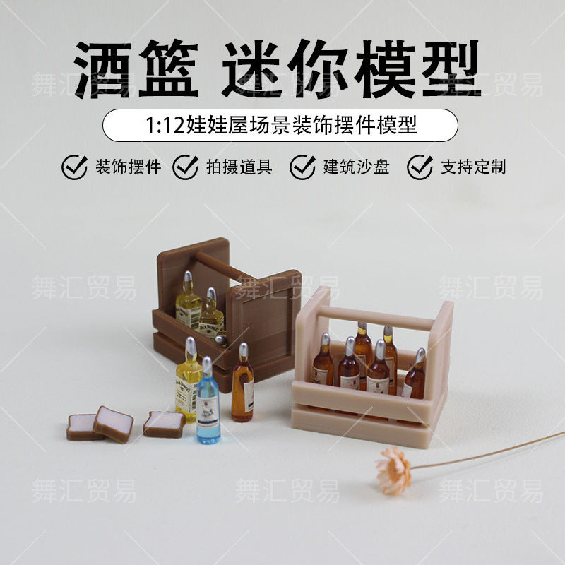1:12 Dollhouse Miniature Wine Basket Model for Micro Landscape Decor