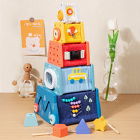 Kids Wooden Fabric Stacking Rocket Toy - Educational Multi-functional Puzzle for Boys & Girls