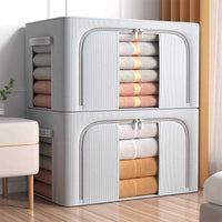 Large Capacity Foldable Linen Storage Box with Steel Frame for Clothes and Quilts