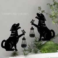 Outdoor Solar Powered Animal Silhouette Garden Stake Lights - Waterproof Iron Art Cat and Dog Lawn Ornaments for Patio Decor