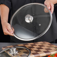 Universal Tempered Glass Pot Lid with Stainless Steel Rim and Stand-Up Handle