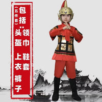 Kids Ancient Chinese Soldier Costume with Helmet and Shoe Covers for Performance