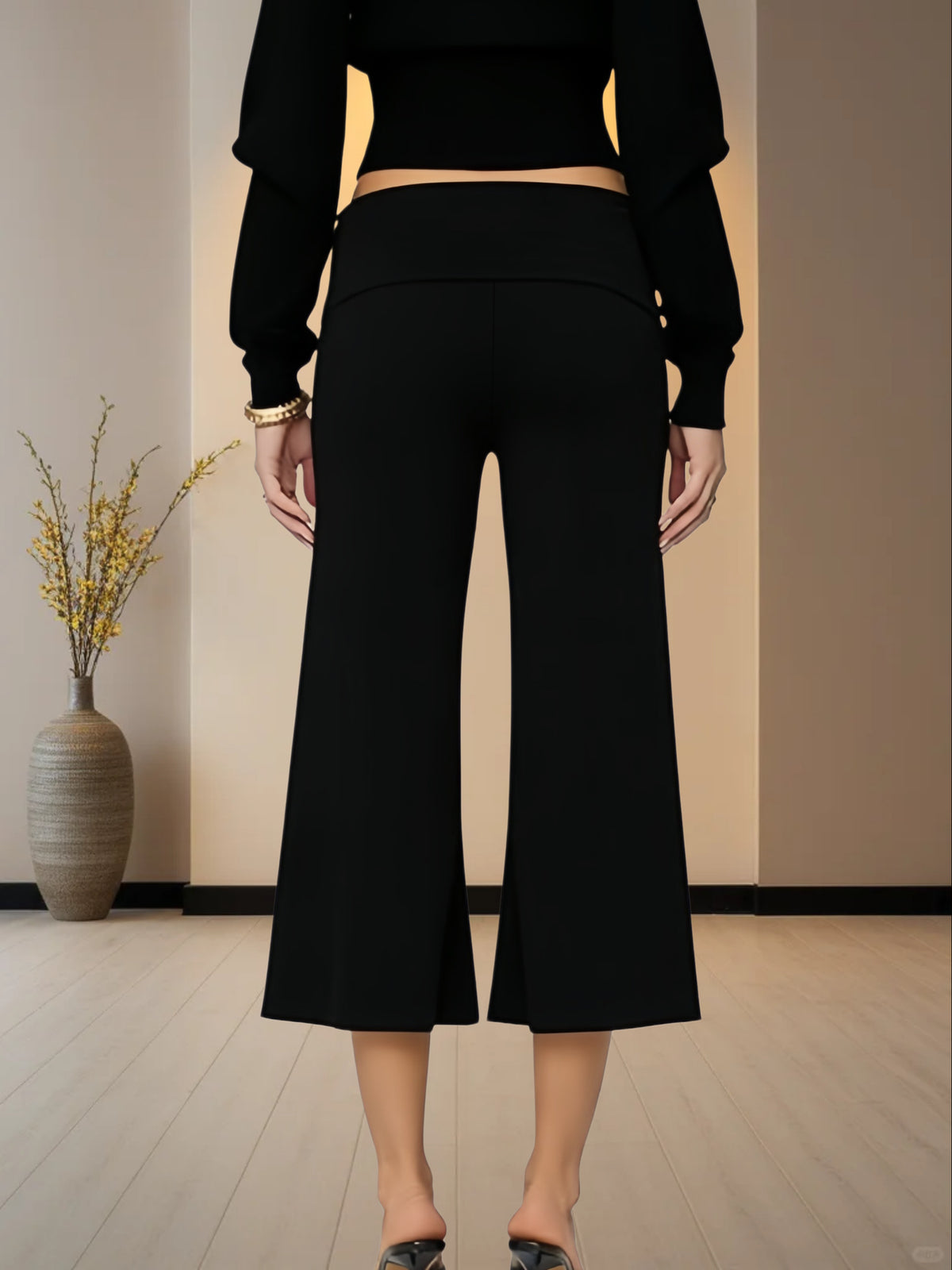 Women's Casual Wide Leg Cropped Pants with Drape